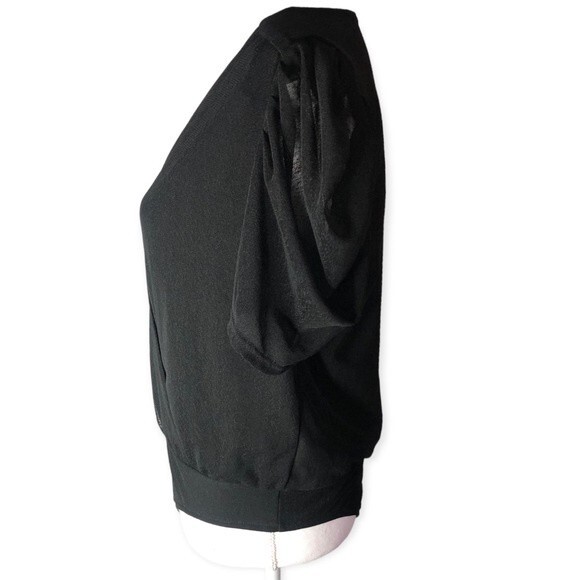 Ember Black Sheer Wrap Front Cap Sleeve Bodysuit - Picture 2 of 7